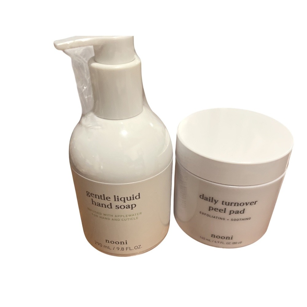 Lot of 2 Nooni Gentle Liquid Hand Soap and Daily‎ Turnover Peel Pad Set new